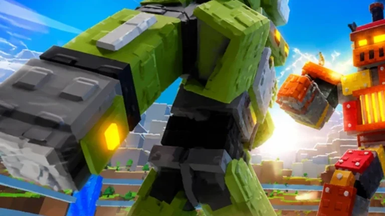 A red and gold robot throwing a punch in the Create a Robot Fighter ring