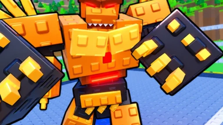 A gold robot holding oversized fists, the higher-rarity look in Create a Robot Fighter