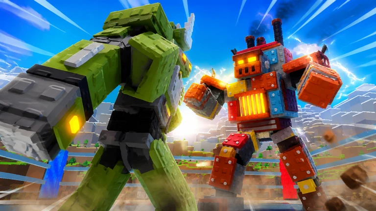 Create a Robot Fighter key art: a player-built robot squaring up in the ring
